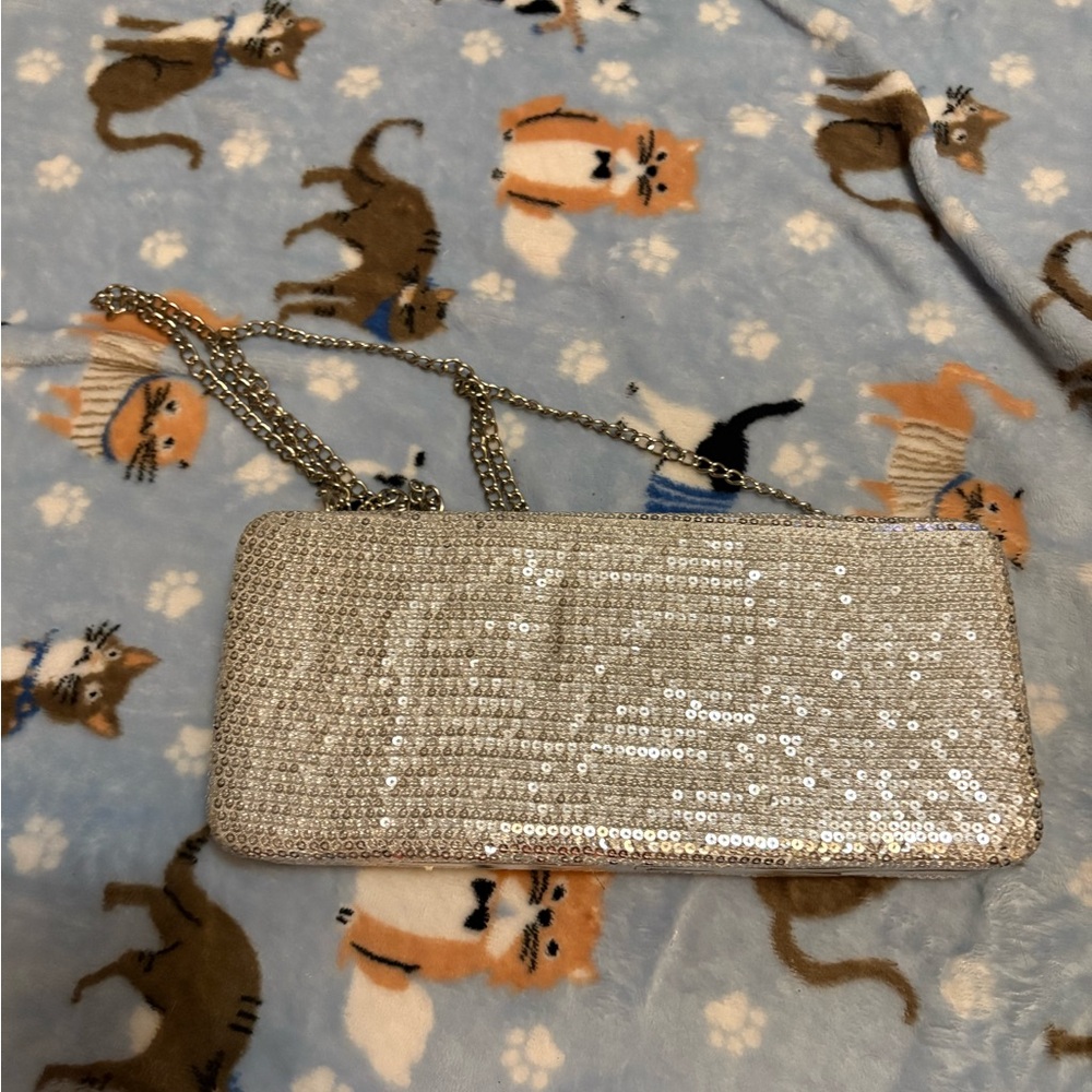 Elegant Silver Sequin Clutch